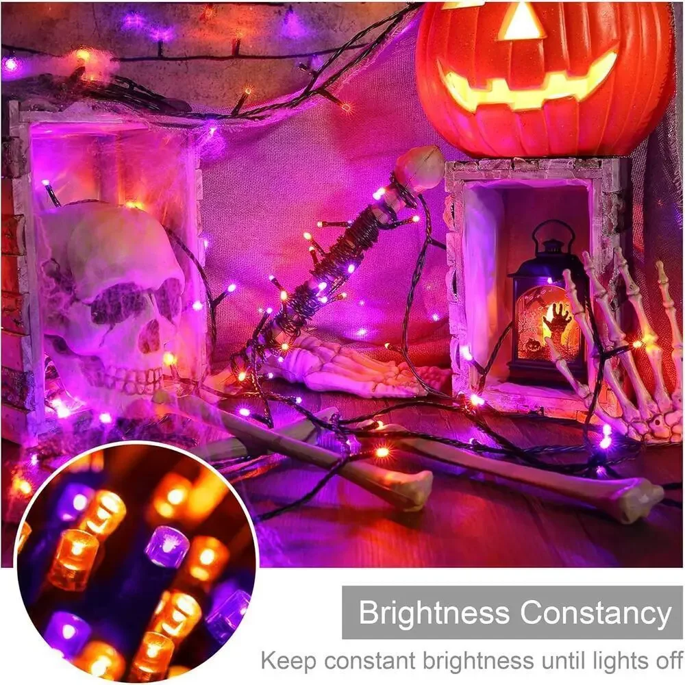 Halloween String Lights 164FT 500 LED Purple Orange 8 Modes Indoor Outdoor Decor